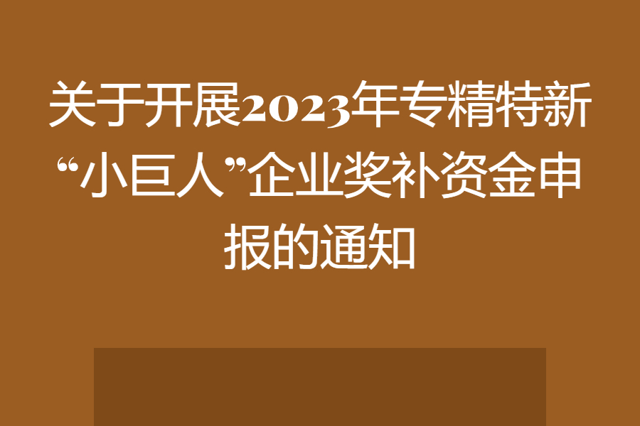 关于开展2023年专精特新“小巨人”企业奖补资金申报的通知