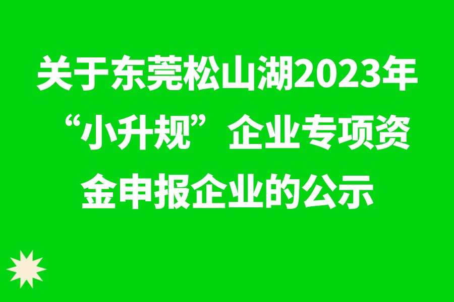 关于东莞松山湖2023年“小升规”企业专项资金申报企业的公示