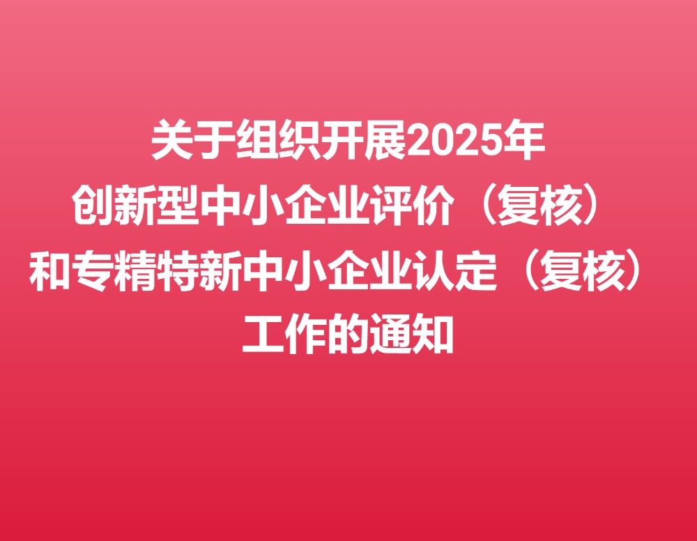 关于组织开展2025年创新型中小企业评价（复核）和专精特新中小企业认定（复核）工作的通知